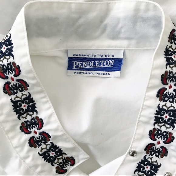 Pendleton Embroidered Collar Button Up Long Sleeve Dress Shirt White XL - Picture 5 of 7